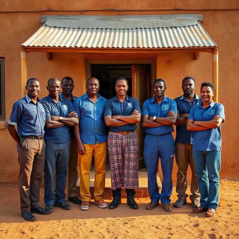 The Betakorbit team of eight outside a building in Garissa